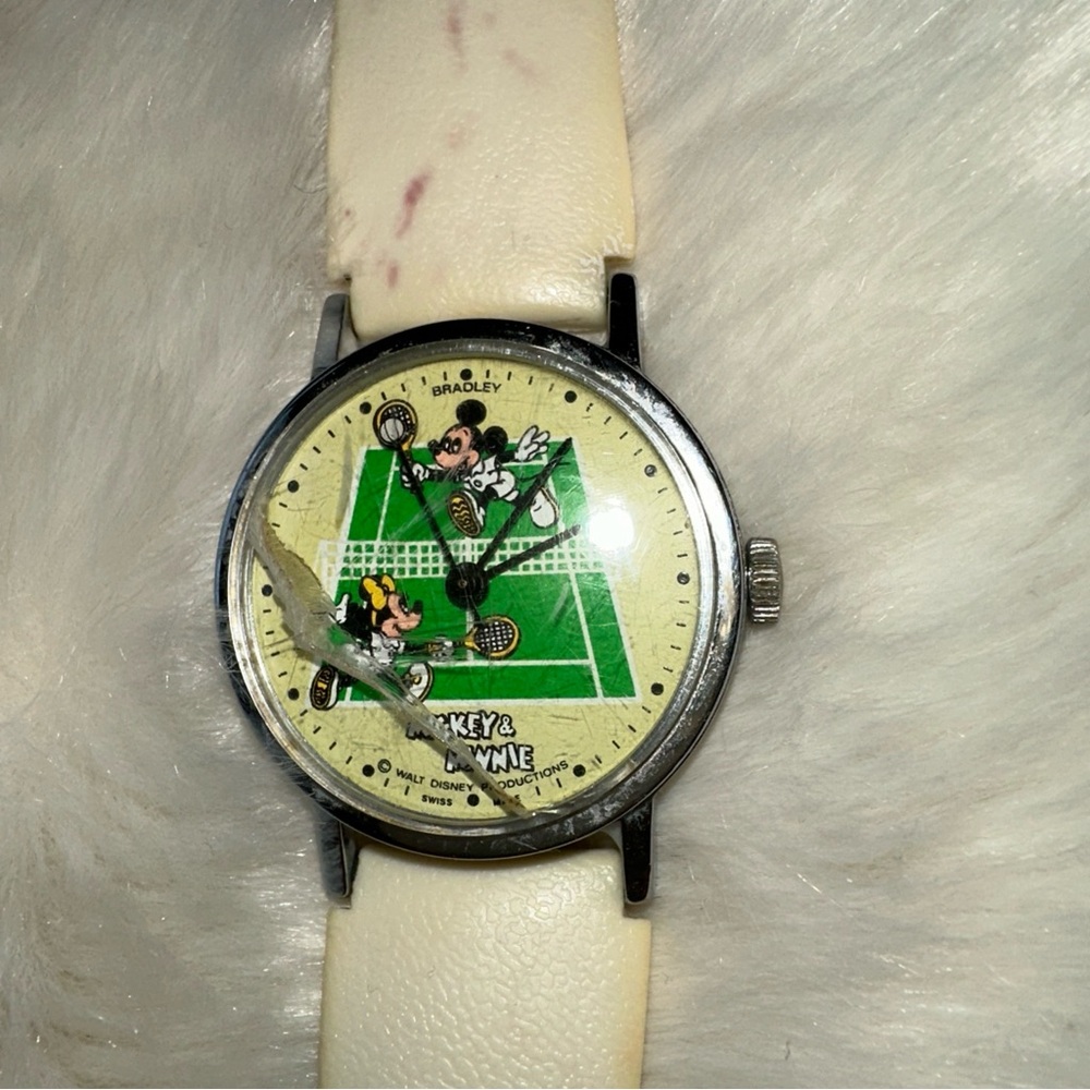 Vintage Mickey & Minnie Playing Tennis Mechanical Swiss Watch